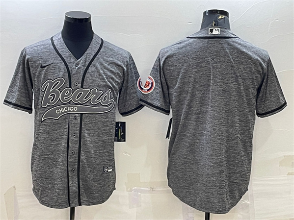 Men's Chicago Bears Blank Gray With Patch Cool Base Stitched Baseball Jersey - Click Image to Close